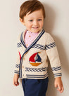 Boat Motif Shawl Neck Nautical Cardigan in Beige (2-10yrs) KNITWEAR from Pepa London US