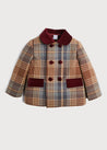 Check Print Jacket with Velvet Collar and Pockets in Brown (12mths-3yrs) Coats  from Pepa London US