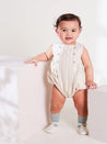 Stripe Button Front Sleeveless Romper in Beige (0-18mths) - Rompers - PEPA AND CO vimeo_692255206