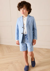 Linen Blend Tailored Shorts in Blue (4-10yrs) SHORTS from Pepa London US