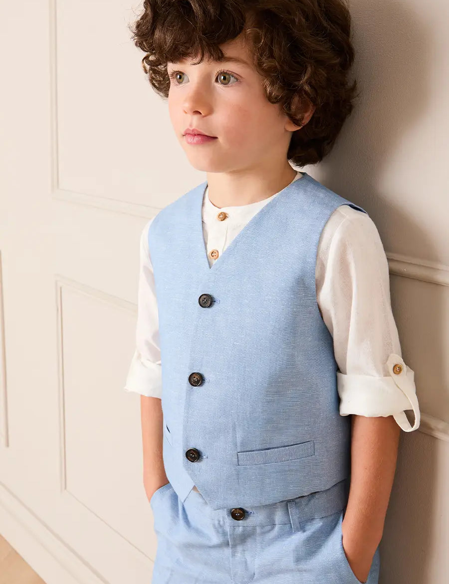 Plain Waist-Coat in Sky Blue (4- 10yrs) COATS from Pepa London US