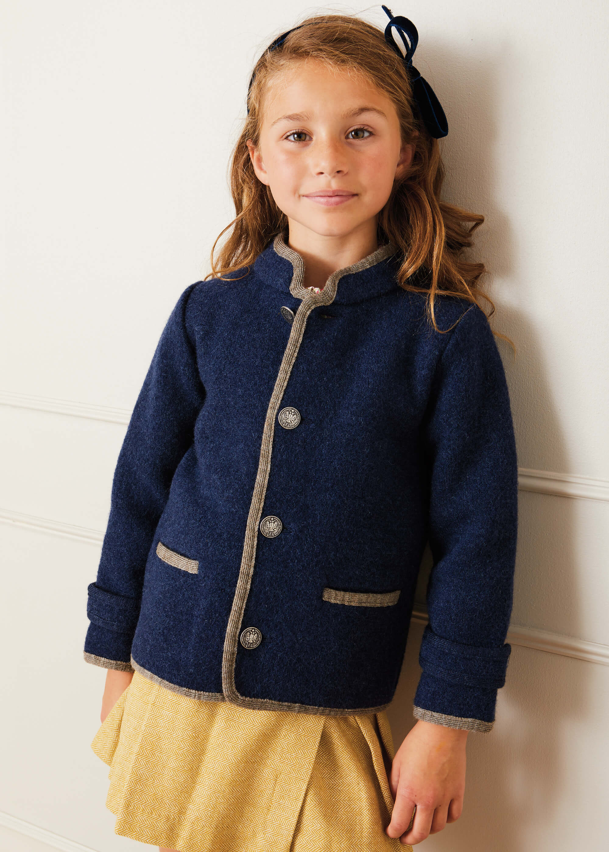 Austrian Single Breasted Contrast Trim Jacket in Blue (18mths-10yrs) Coats from Pepa London US