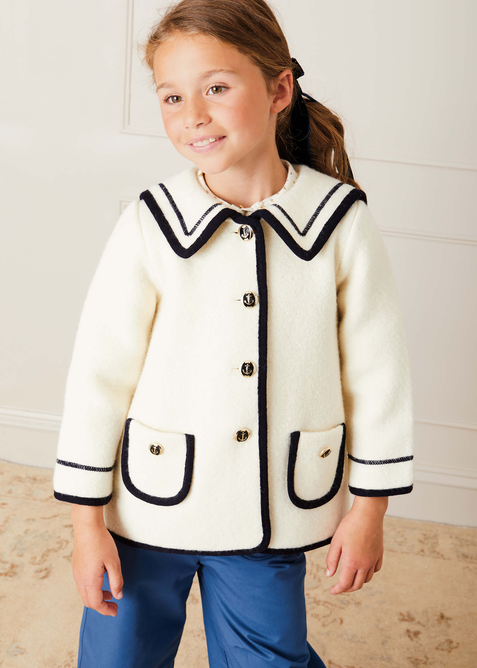 Mariner Collar Pocket Detail Jacket In Cream (4-10yrs) COATS from Pepa London US