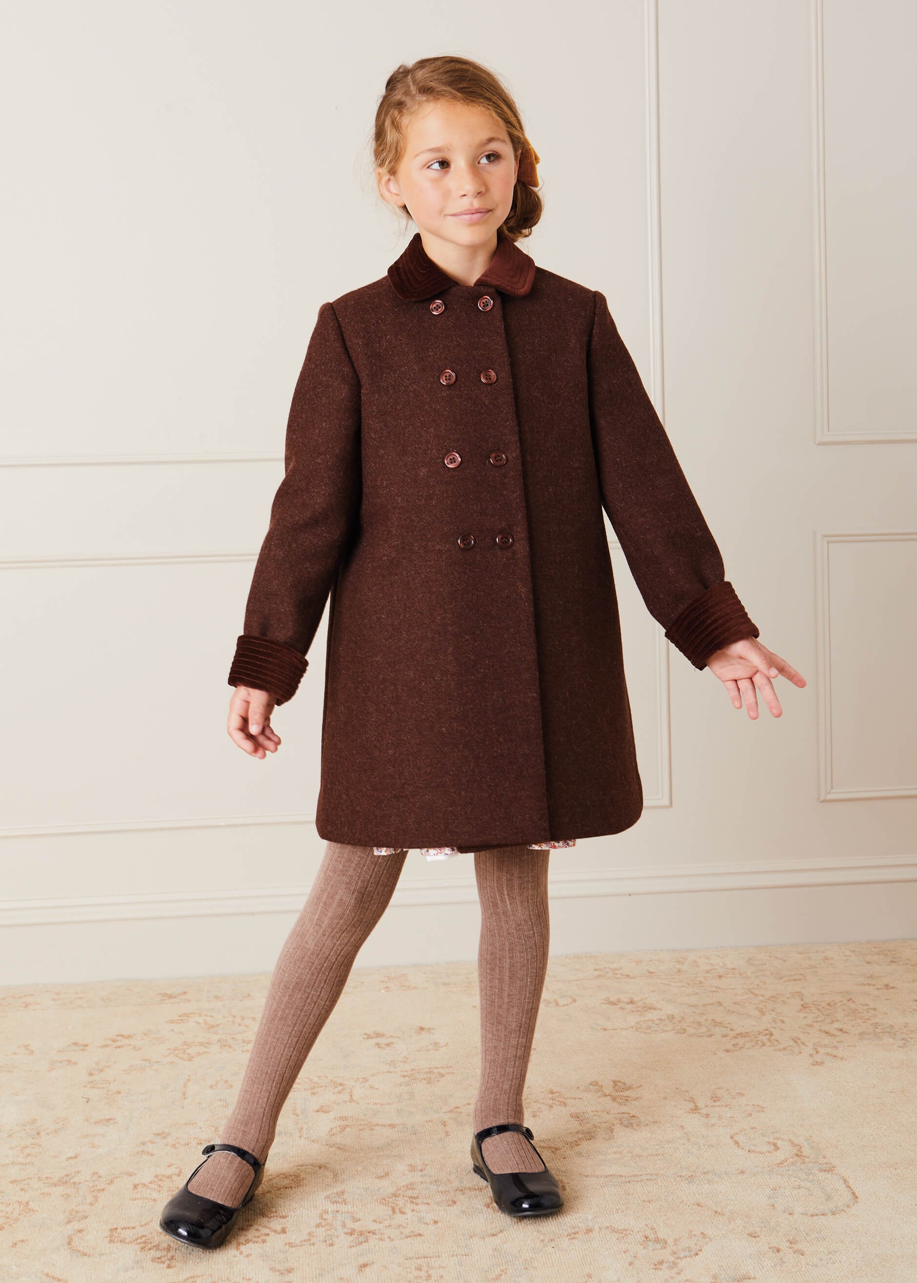 Traditional Double Breasted Coat in Brown (12mths-10yrs) COATS from Pepa London US