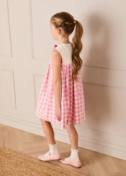 Catherine Gingham Embroidered Sleeveless Trapeze Dress in Pink (12mths- 10yrs) Dresses from Pepa London US