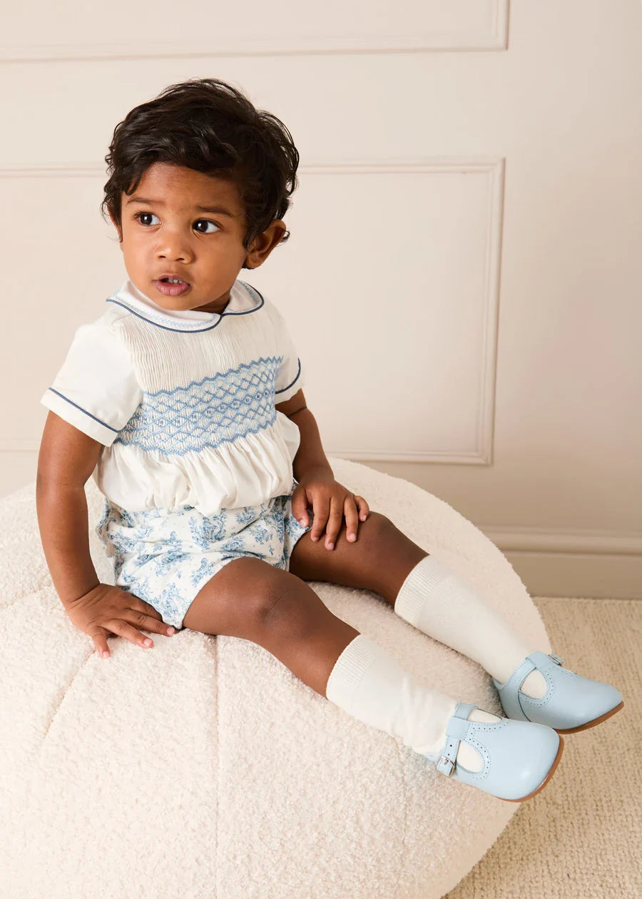 Leather T-Bar Baby Shoes in Sky Blue (2-26EU) Shoes from Pepa London US