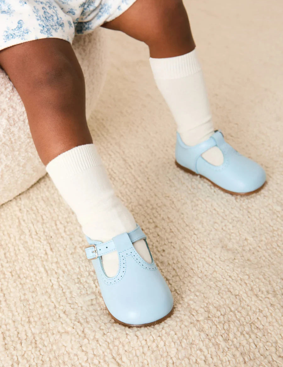Leather T-Bar Baby Shoes in Sky Blue (20-26EU) SHOES from Pepa London
