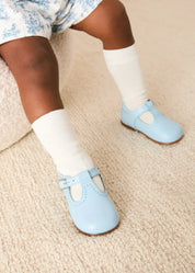 Leather T-Bar Baby Shoes in Sky Blue (2-26EU) Shoes from Pepa London US