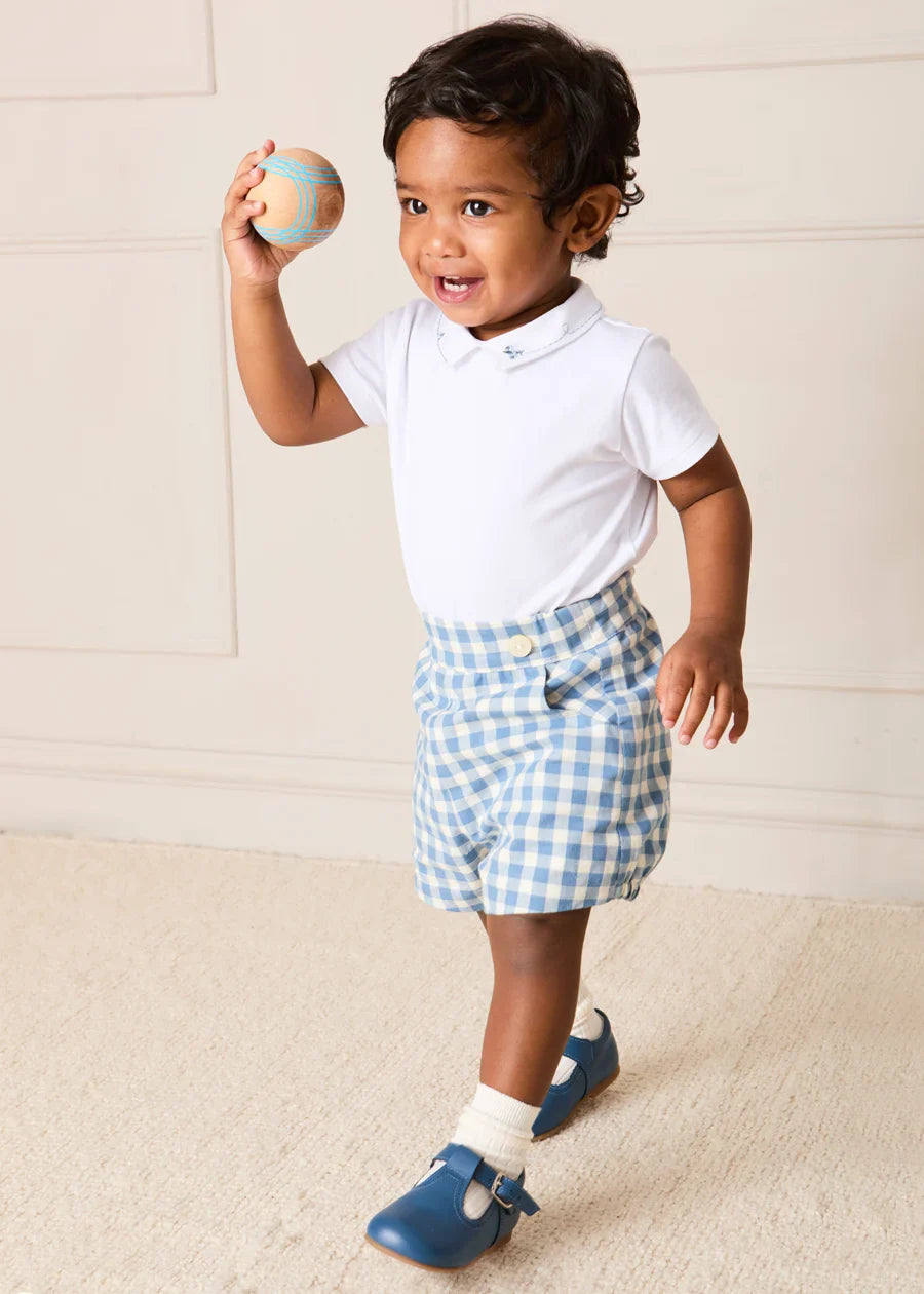 Darby Gingham Button Detail Bloomers in Blue (3mths-3yrs) Bloomers from Pepa London