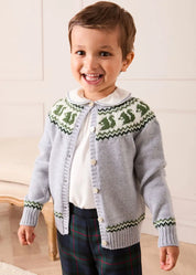 Squirrel Jacquard Knitted Cardigan in Grey (6mths-5yrs) Knitwear from Pepa London US
