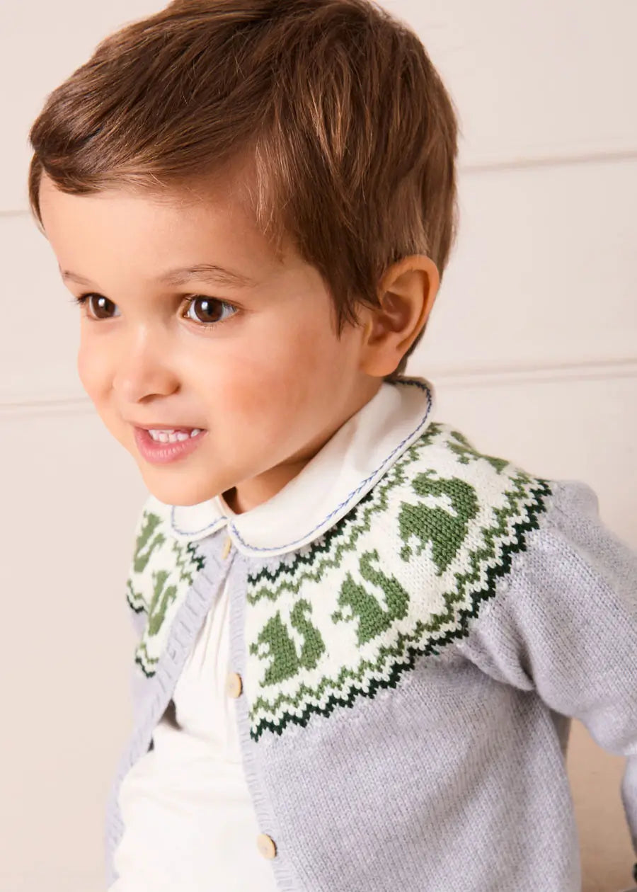 Squirrel Jacquard Knitted Cardigan in Grey (6mths-5yrs) Knitwear from Pepa London US