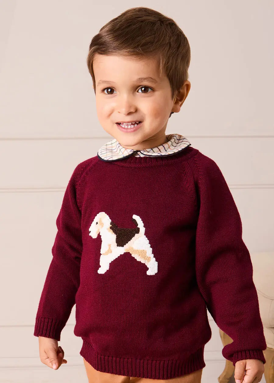 Doggy Intarsia Jumper in Burgundy (12mths-10yrs) KNITWEAR from Pepa London US