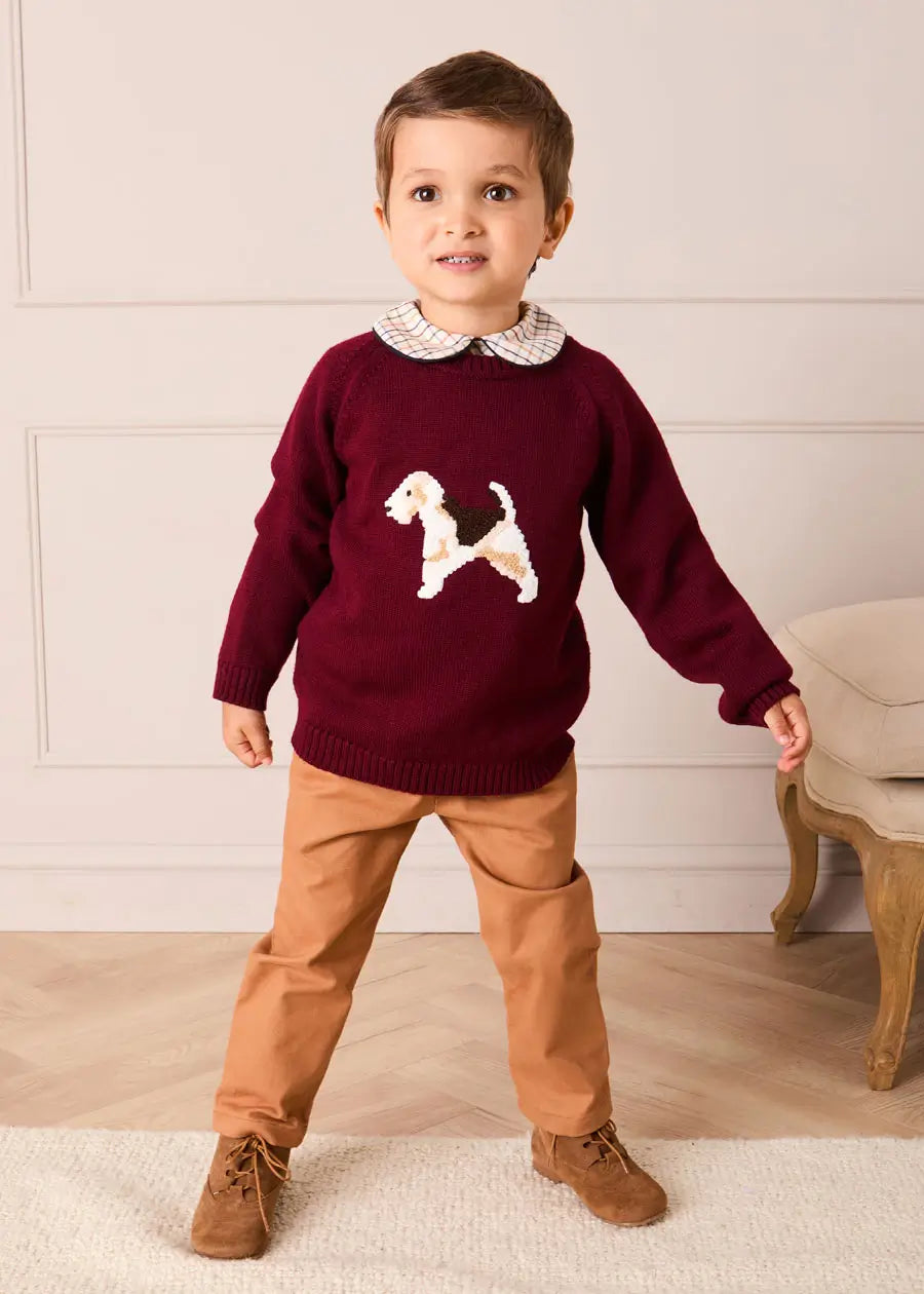 Doggy Intarsia Jumper in Burgundy (12mths-10yrs) Knitwear from Pepa London US