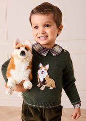 Corgi Embroidered Button Detail Jumper in Green (18mths-10yrs) Knitwear from Pepa London US