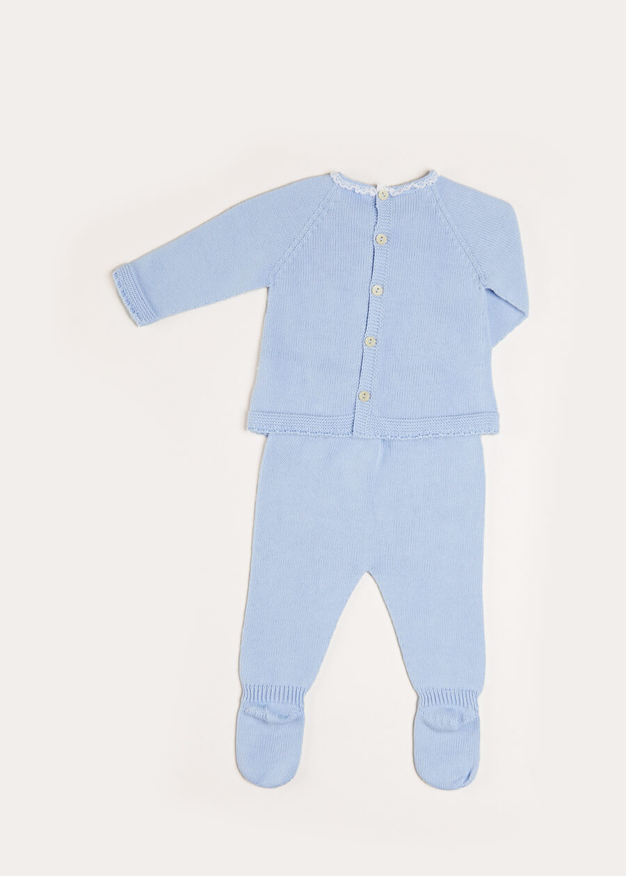 Lace Trim Knitted Set in Blue (1-12mths) Knitted Sets from Pepa London US