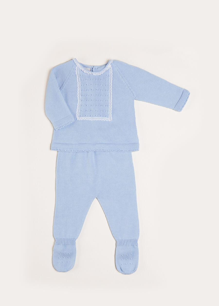 Lace Trim Knitted Set in Blue (1-12mths) Knitted Sets from Pepa London US