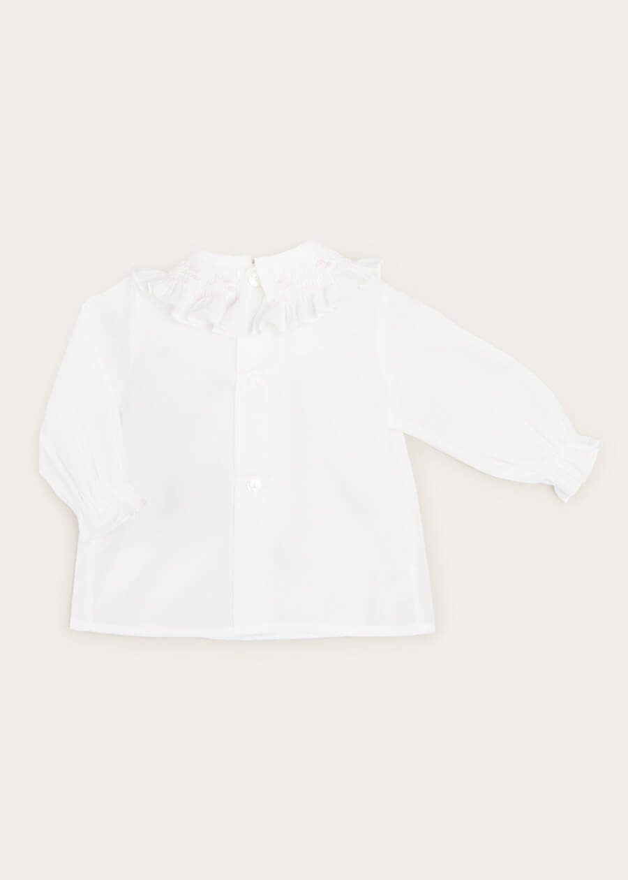 Hand Smocked Collar Long Sleeve Blouse In Baby Pink (0-12mths) BLOUSES from Pepa London US