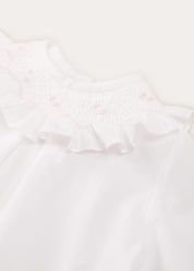 Hand Smocked Collar Long Sleeve Blouse In Baby Pink (0-12mths) BLOUSES from Pepa London US
