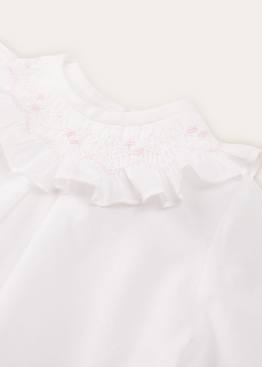 Hand Smocked Collar Long Sleeve Blouse In Baby Pink (0-12mths) BLOUSES from Pepa London US