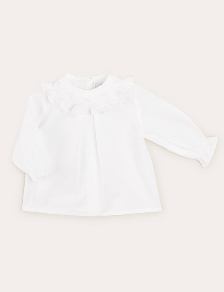 Hand Smocked Collar Long Sleeve Blouse In Baby Pink (0-12mths) BLOUSES  from Pepa London US