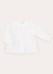 Hand Smocked Collar Long Sleeve Blouse In Baby Pink (0-12mths) BLOUSES from Pepa London US
