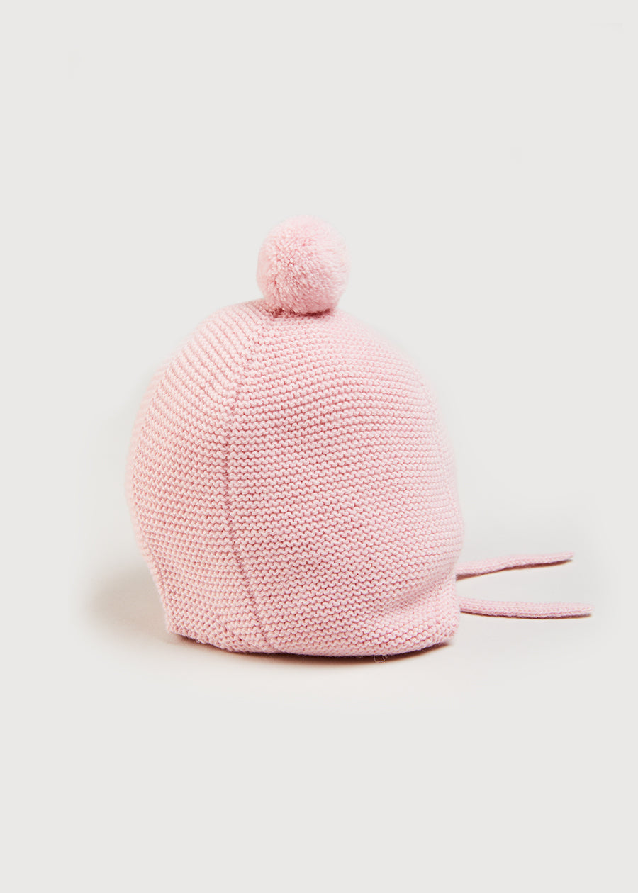 Merino Wool Pom Pom Hat In Pink (S-L) KNITTED ACCESSORIES from Pepa London US