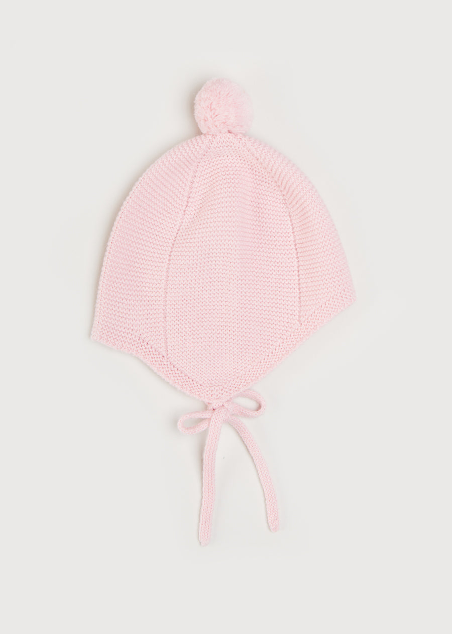 Merino Wool Pom Pom Hat In Pink (S-L) KNITTED ACCESSORIES from Pepa London