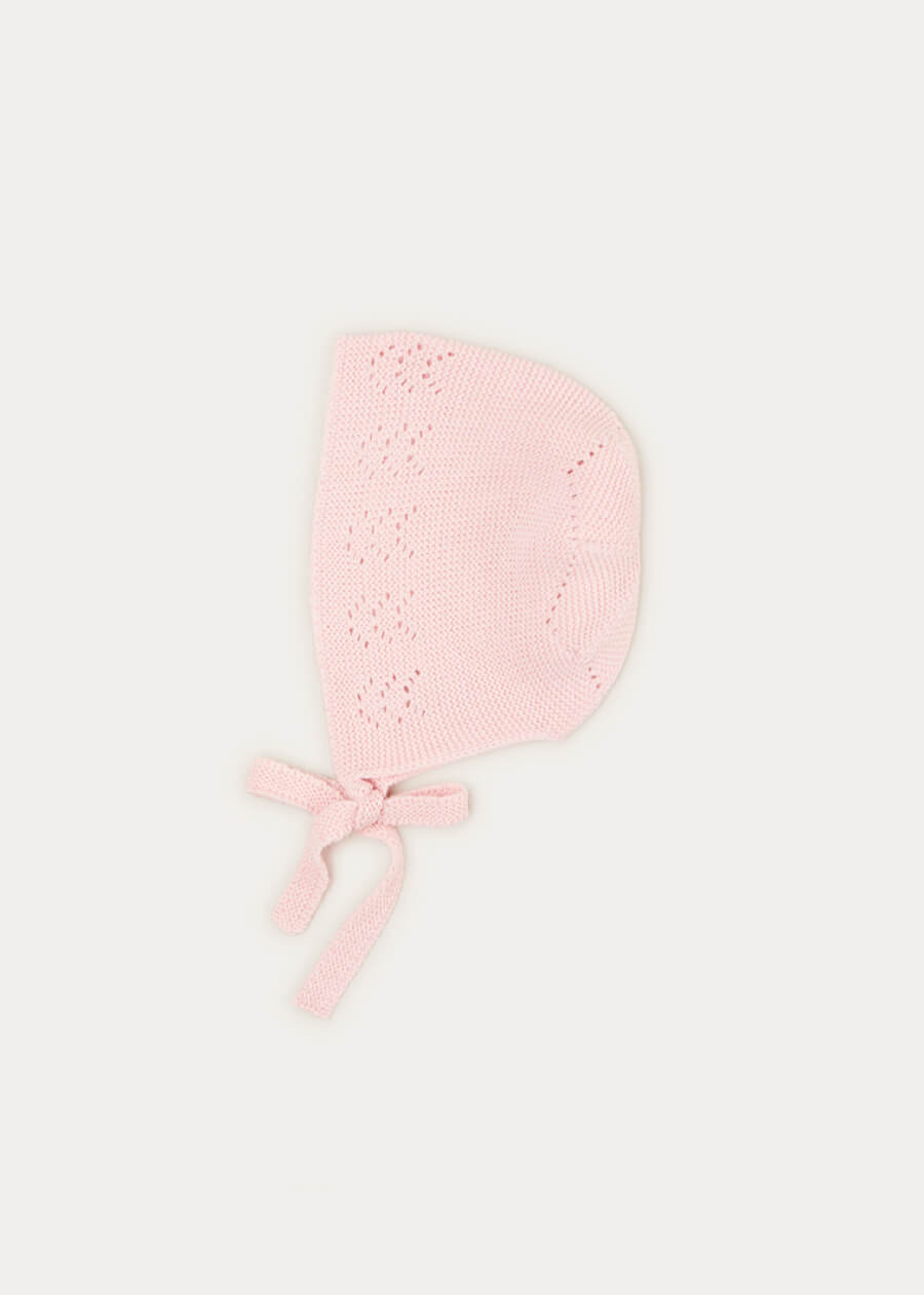 Openwork Bonnet in Pink (S-L) KNITTED ACCESSORIES from Pepa London US