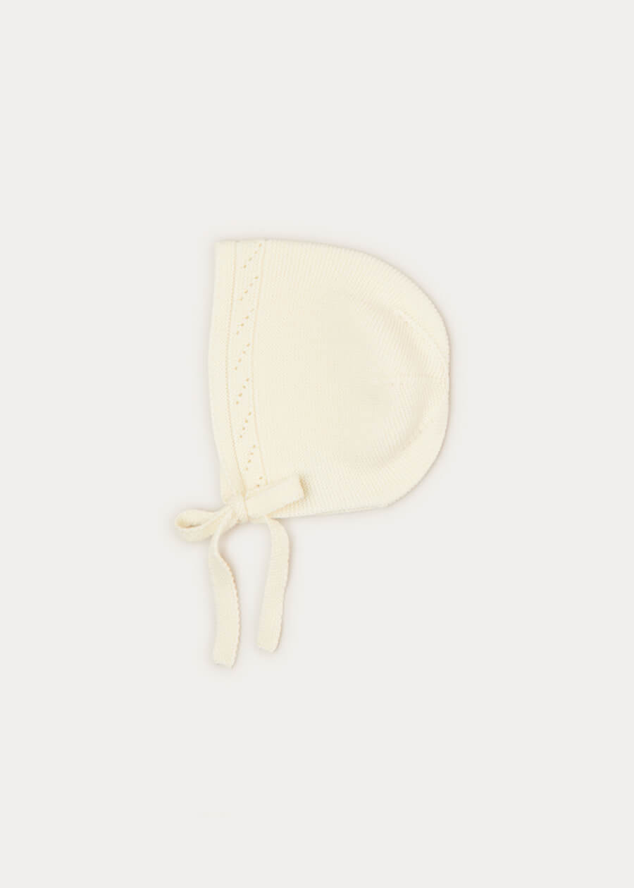 Baby Bonnet In Cream (S-L) KNITTED ACCESSORIES  from Pepa London US