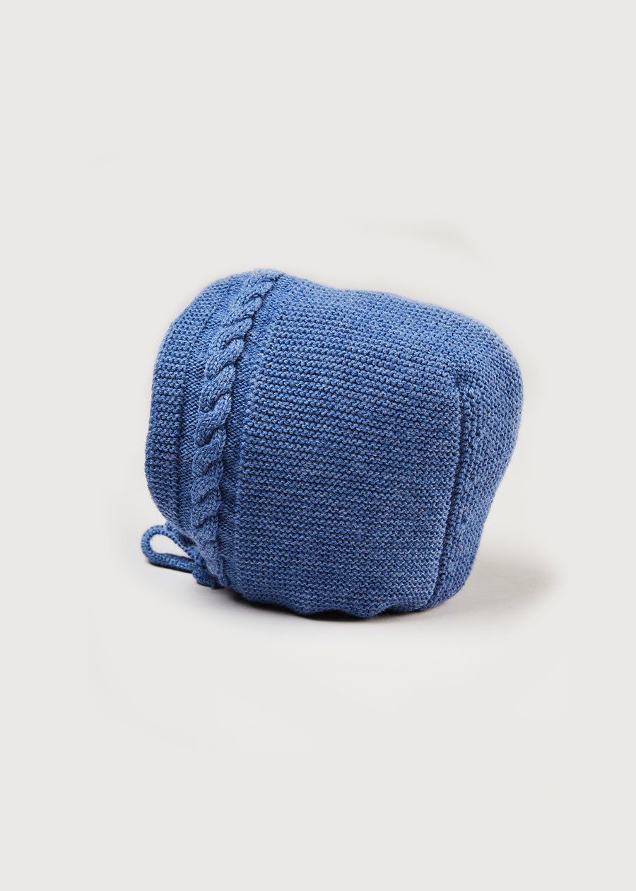 Cable Detail Knitted Bonnet In Blue (S-L) KNITTED ACCESSORIES  from Pepa London
