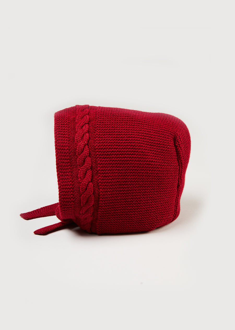 Cable Detail Knitted Bonnet In Red (S-L) KNITTED ACCESSORIES from Pepa London US