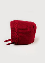Cable Detail Knitted Bonnet In Red (S-L) KNITTED ACCESSORIES from Pepa London US