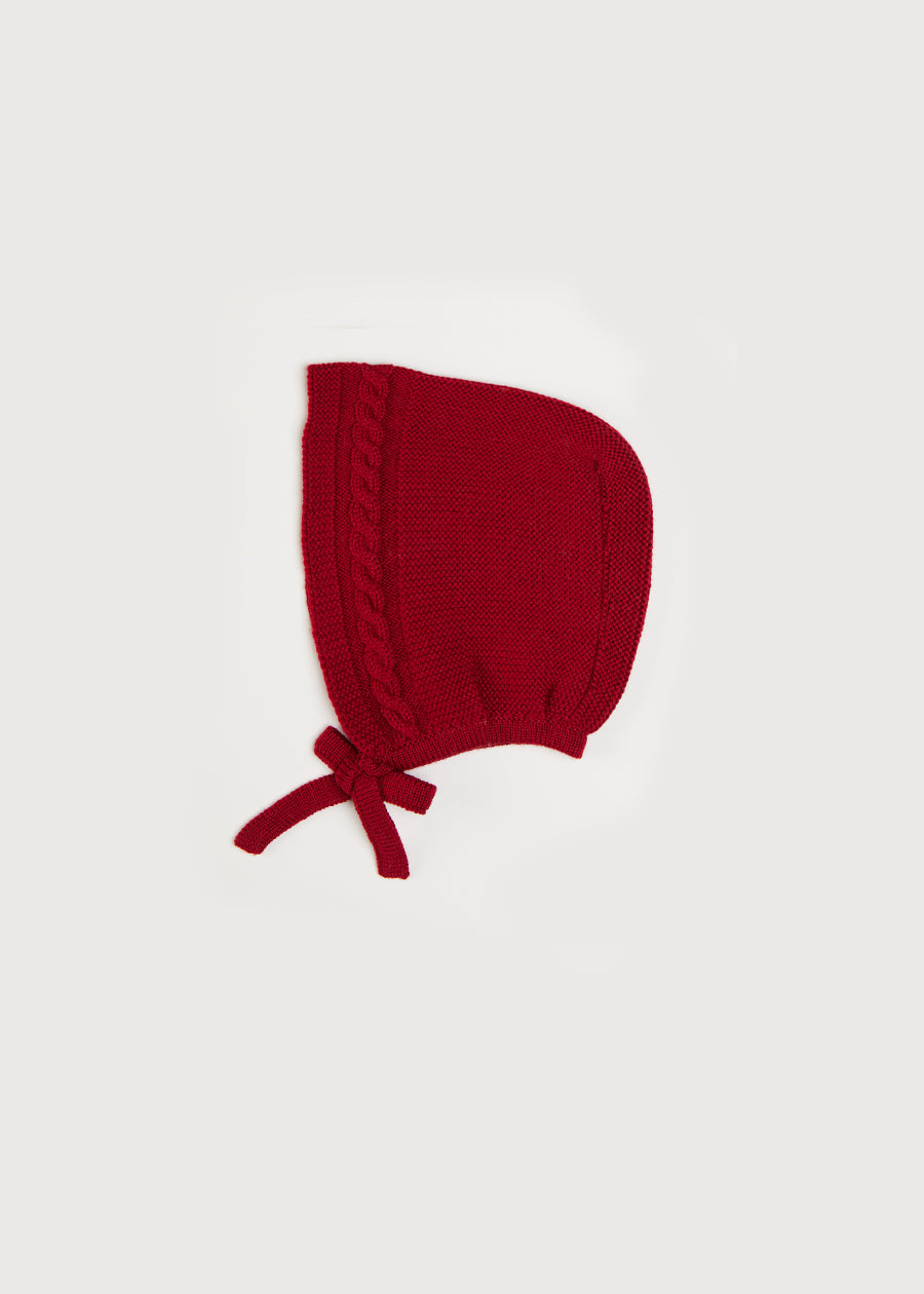 Cable Detail Knitted Bonnet In Red (S-L) KNITTED ACCESSORIES from Pepa London US