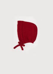 Cable Detail Knitted Bonnet In Red (S-L) KNITTED ACCESSORIES from Pepa London US