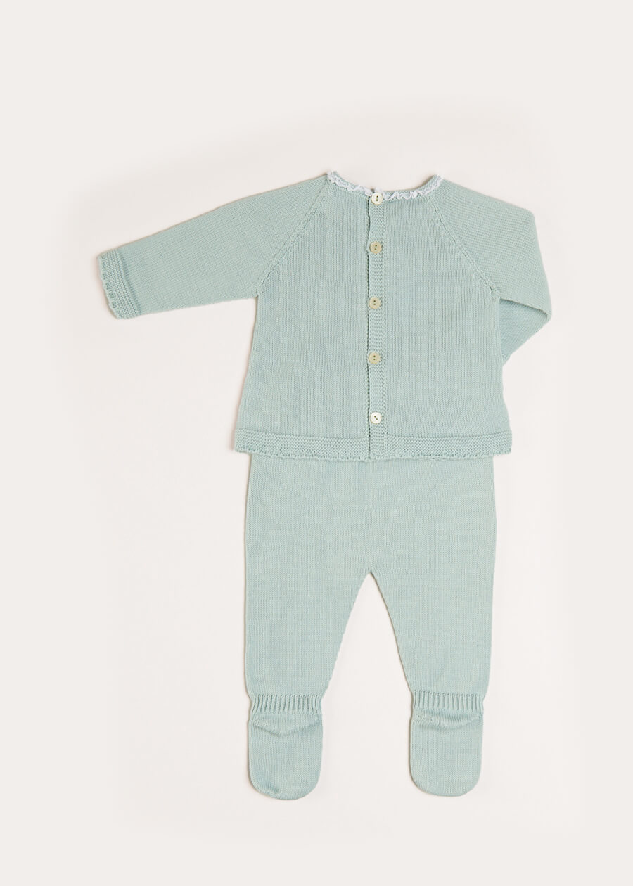 Lace Trim Knitted Set in Green (1-12mths) Knitted Sets from Pepa London US
