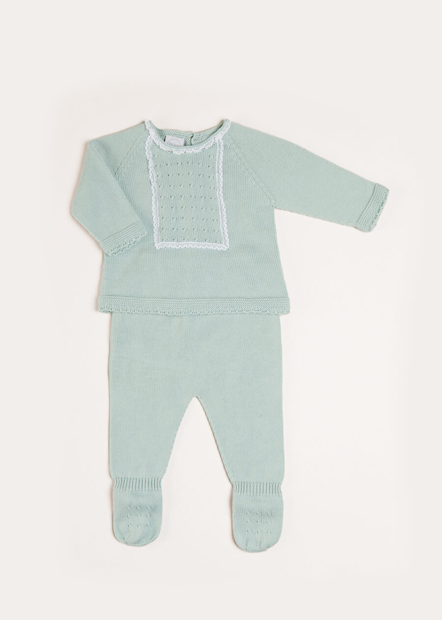 Lace Trim Knitted Set in Green (1-12mths) Knitted Sets from Pepa London US