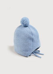 Merino Wool Pom Pom Hat In Blue (S-L) KNITWEAR from Pepa London US