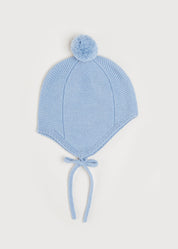 Merino Wool Pom Pom Hat In Blue (S-L) KNITWEAR from Pepa London US