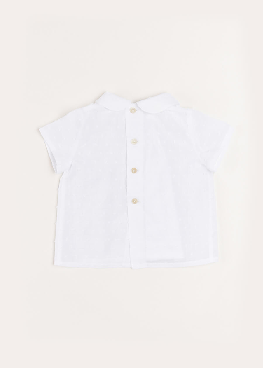 Plumetti Hand Smocked Short Sleeve Blouse in White (1-6mths) Blouses  from Pepa London US