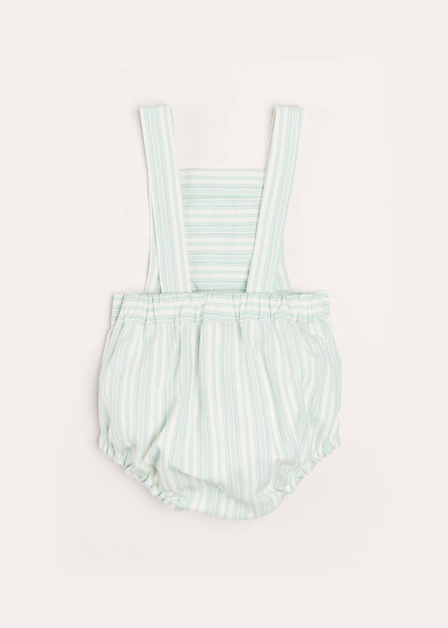 Striped Smocked Detail Dungaree Romper in Green (3-18mths) ROMPERS from Pepa London US