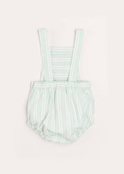 Striped Smocked Detail Dungaree Romper in Green (3-18mths) ROMPERS from Pepa London US