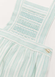 Striped Smocked Detail Dungaree Romper in Green (3-18mths) ROMPERS from Pepa London US