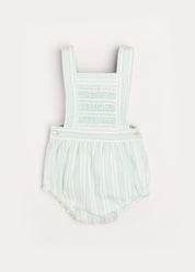 Striped Smocked Detail Dungaree Romper in Green (3-18mths) ROMPERS from Pepa London US