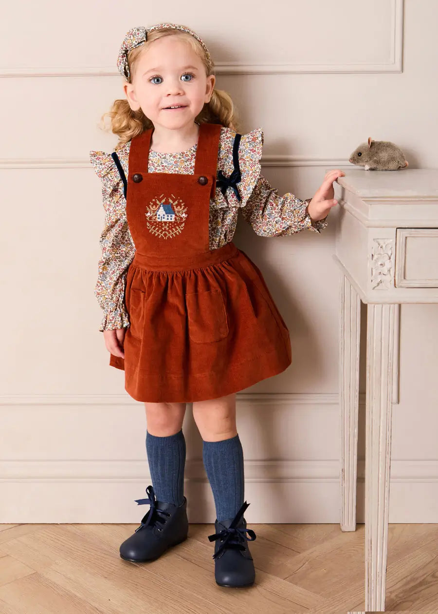 Velvet Skirt with Braces in Toffee (18mths-5yrs) Skirts from Pepa London US