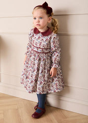 Louisa Floral Velvet Collar Long Sleeve Dress in Burgundy (18mths-10yrs) Dresses from Pepa London US