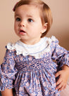 Hand Smocked Long Sleeve Romper in Blue (6mths-2yrs) Rompers from Pepa London US