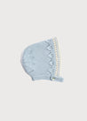 Leaf Detail Cotton Bonnet in Light Blue (0-6mths) Knitted Accessories  from Pepa London US