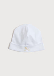 Newborn Bonnet with Rocking Horse Embroidery Beige (0-3mths) Knitted Accessories  from Pepa London US