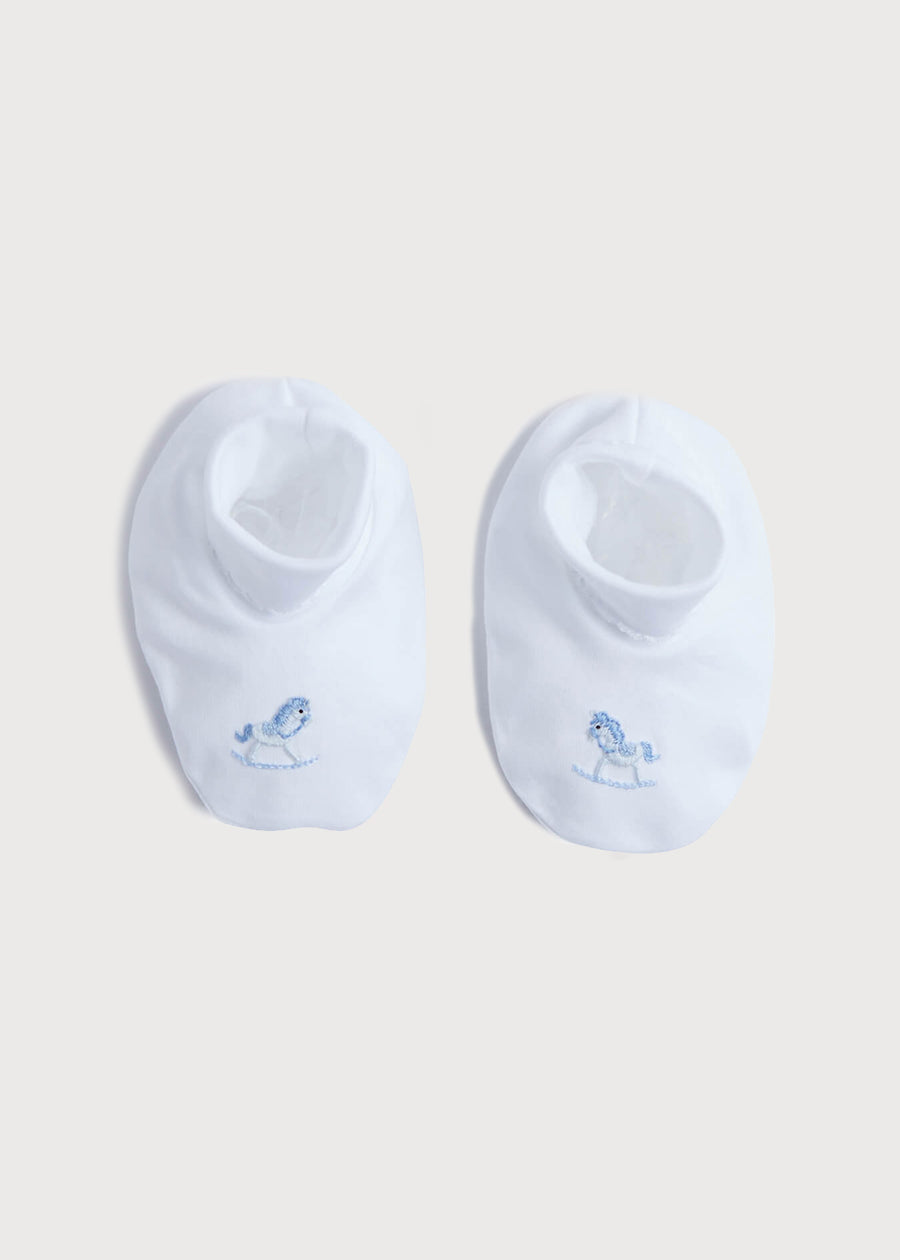 Old Newborn Booties With Rocking Horse Embroidery Blue (0-3mths) KNITTED ACCESSORIES from Pepa London US