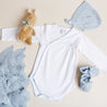 Blue Hand Smocked Cotton Kimono Bodysuit (0-6mths) Tops & Bodysuits  from Pepa London US